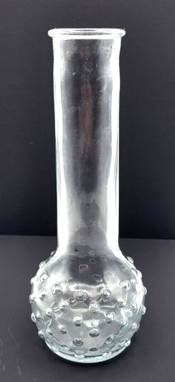 Vintage Hobnail Clear Glass Bud Vase Round Long Neck 8.5" Stamped USA 15